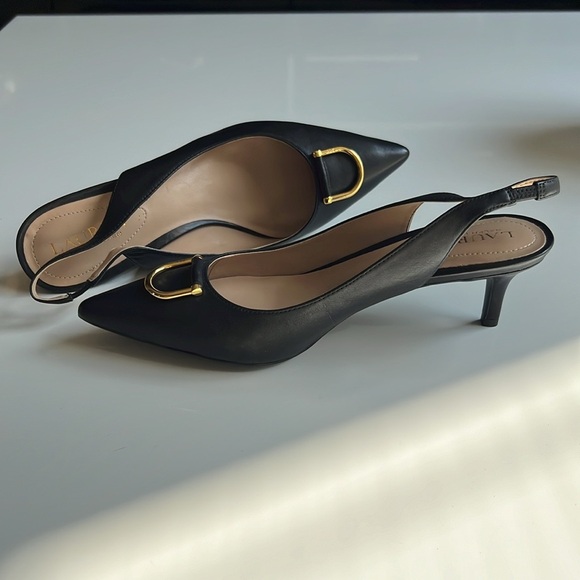 Lauren Ralph Lauren Shoes - Lauren Ralph Lauren Black Slingback Kitten Heels with Gold Accent